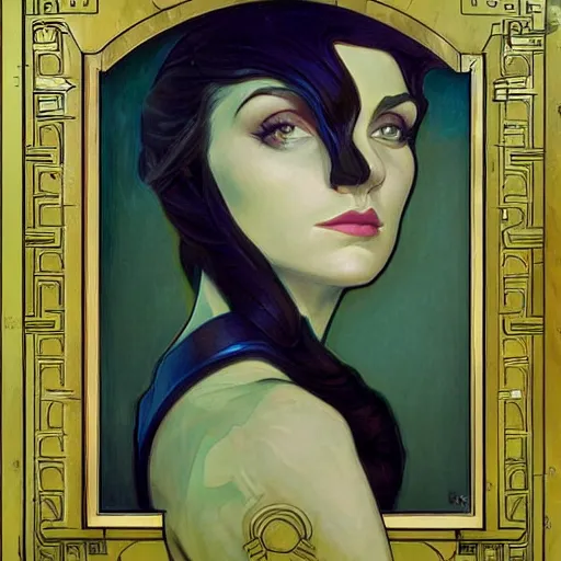 Image similar to a streamline moderne painting in the style of donato giancola, and in the style of charlie bowater, and in the style of alphonse mucha. symmetry, smooth, sharp focus, semi - realism, intricate detail.