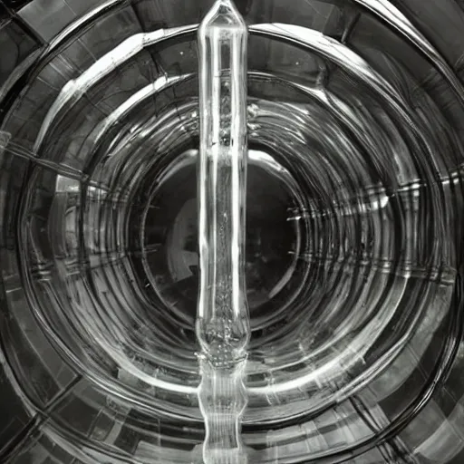 Prompt: An Enormous Glass Tube filled with Giger fluids, music notes