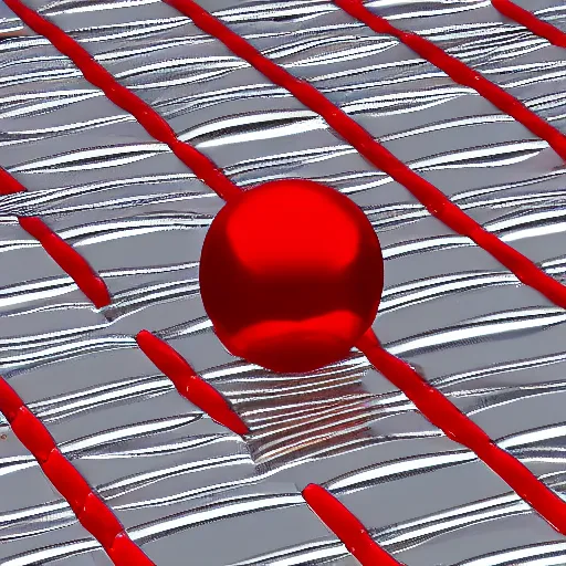 Prompt: chrome spheres on a red cube, rendered in houdini