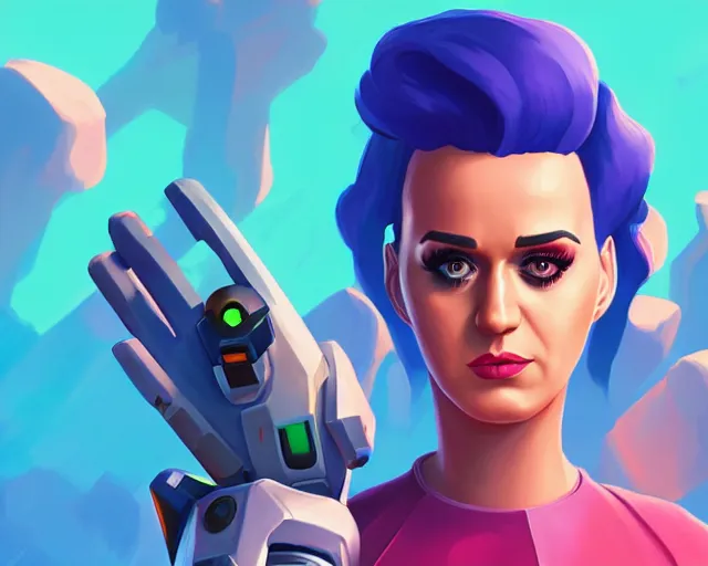 Prompt: katy perry as an android overwatch hero, sylvain sarrailh, artstation