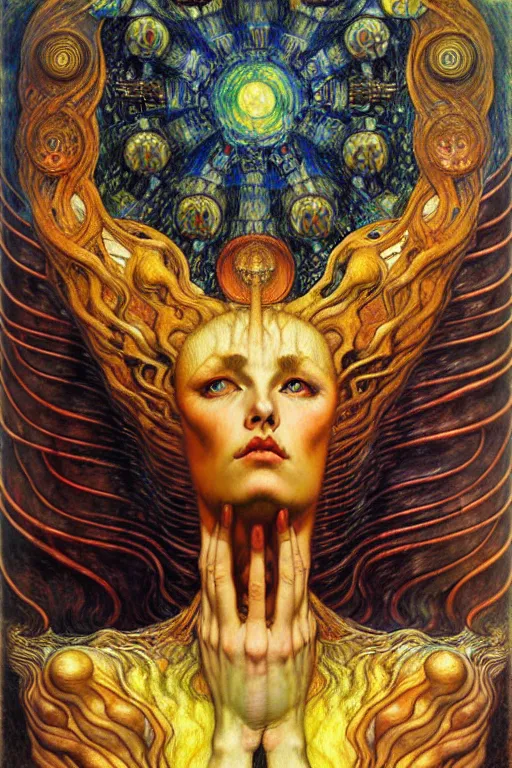 Image similar to Divine Chaos Engine by Karol Bak, Jean Delville, William Blake, Gustav Klimt, and Vincent Van Gogh, symbolist, visionary