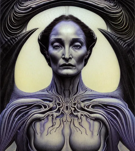 Prompt: detailed realistic beautiful young alien robot jessica lange as queen of mars face portrait by jean delville, gustave dore and marco mazzoni, art nouveau, symbolist, visionary, gothic, pre - raphaelite. horizontal symmetry by zdzisław beksinski, iris van herpen, raymond swanland and alphonse mucha. highly detailed, hyper - real, beautiful