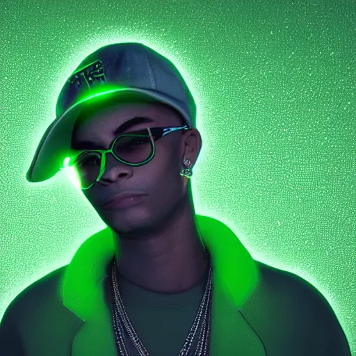 Image similar to ! dream soulja boy with glowing green magic, octane render