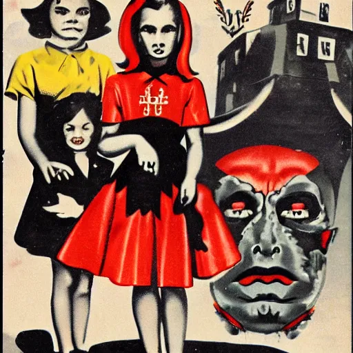 Image similar to Satanic States of America, alternate history, 1950s family, goth family, suburbia, Americana