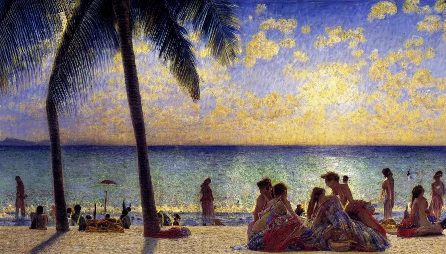 Image similar to a ultradetailed beautiful painting of the thunderstorm sky of the amazonas palace balustrade designed by jules bastien - lepage, tarsila do amaral, frank weston and gustave baumann, beach, trending on artstation, mediterranean, palm trees, sharp focus, colorful refracted sparkles and lines, soft light, 8 k 4 k