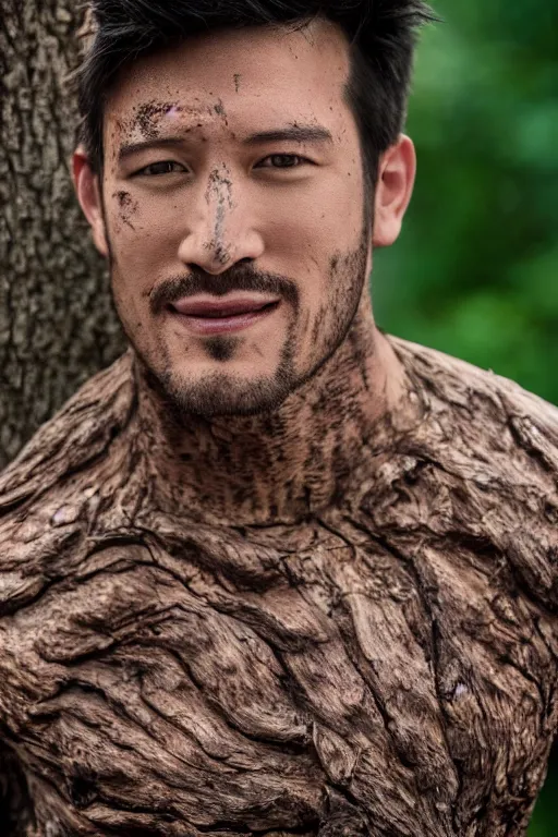 Image similar to 📷 markiplier's tree bark skin, made of tree bark, head portrait, dynamic lighting, 4 k