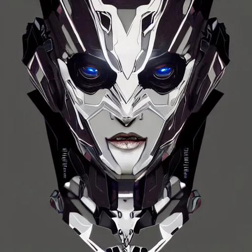 Prompt: a female transformer with a septum ring, glowing eyes, very symmetrical face, highly detailed, widow maker, by vitaly bulgarov, by yoji shinkawa, by joss nizzi, by ben procter, by steve jung, metal gear solid, transformers cinematic universe, pinterest, artstation, unreal engine