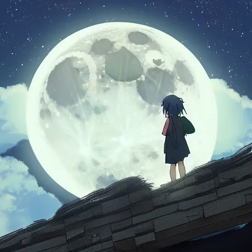 Sitting The Moonlight, moon, girl, anime, light, HD wallpaper | Peakpx