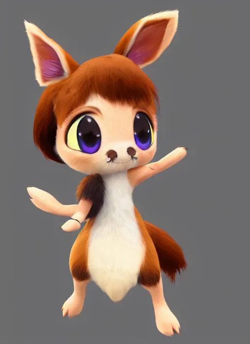 Image similar to female eevee mini cute style, character adoptable, highly detailed, rendered, ray - tracing, cgi animated, 3 d demo reel avatar, style of maple story and zootopia, maple story eevee, fluffy, dark skin, cool clothes, soft shade, soft lighting