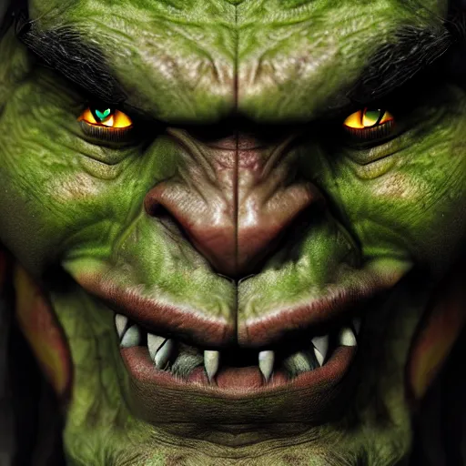 Image similar to a photorealistic portrait shot of a fantasy orc