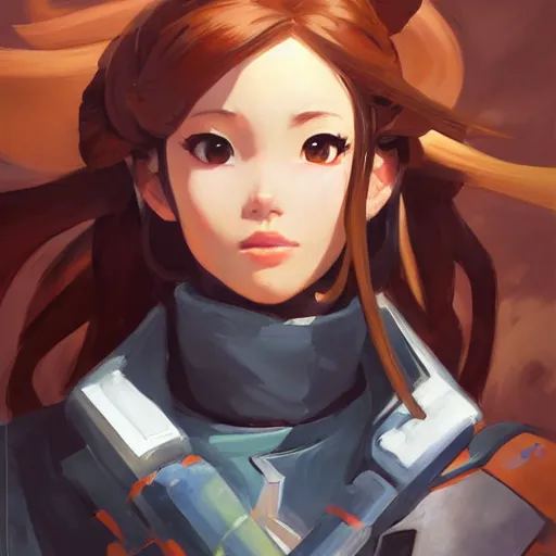 Image similar to greg manchess portrait painting of asuna yuuki as overwatch character, medium shot, asymmetrical, profile picture, organic painting, sunny day, matte painting, bold shapes, hard edges, street art, trending on artstation, by huang guangjian and gil elvgren and sachin teng