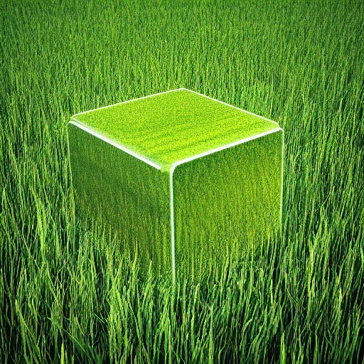 Prompt: photo brushed steel cube in a field of grass, octane render, cinestill, 8 0 0 t, 3 5 mm, full - hd