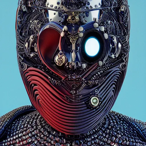 Image similar to portrait of the mysterious masked organic cyborg, vogue poses, beautiful futuristic ornamental cape, intricate, highly detailed, masterful, in the style of moebius, akira toriyama, jean giraud, 8 k