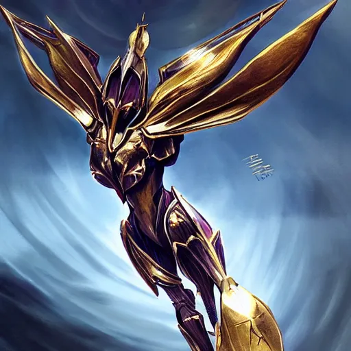 Image similar to cinematic _ hyperdetailed _ league _ of _ legends _ azir _ armor _ metroid _ ravenbeak _ fanart _ gold _ armored _ bird _ wings _ regal _ gold _ sunray _ shaped _ crown _ warframe _ destiny 2 fanart