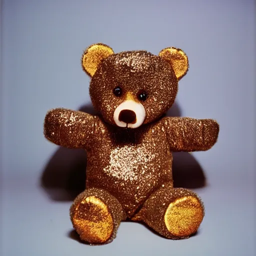 Prompt: a teddy bear made out of glitter and stardust, ultra detailed, cinestill 8 0 0