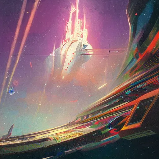 Image similar to painting of space mountain, illustration, artistic, colorful, hyper detailed, in the style of Greg Rutkowski