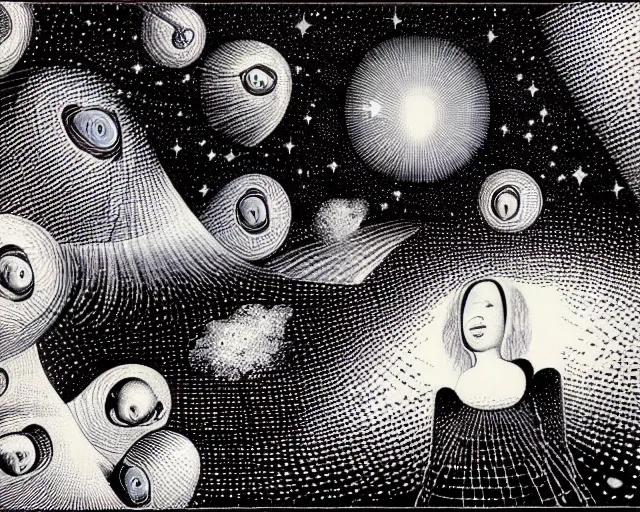 Image similar to universe cosmology mental state, a closeup simple vector pop surrealism, by ( leonardo da vinci ) and rafal olbinski