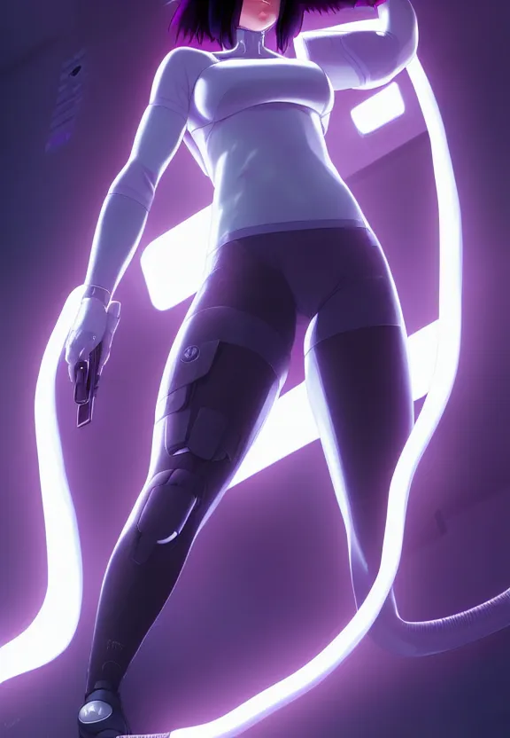 Image similar to a fullbody portrait of motoko kusanagi the major ghost in the shell : : connected to cables, under repairs, maintenance area, technicians : : by ilya kuvshinov, rossdraws, artgerm, sola digital arts, anti aliasing, raytracing : :