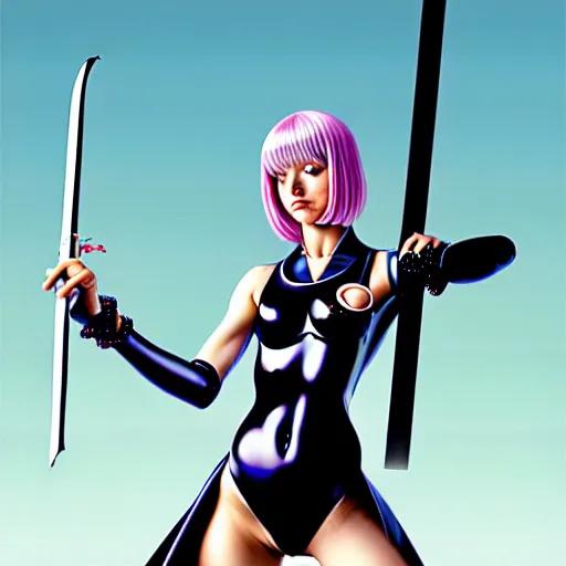 Image similar to pixel girl with sword, by hajime sorayama