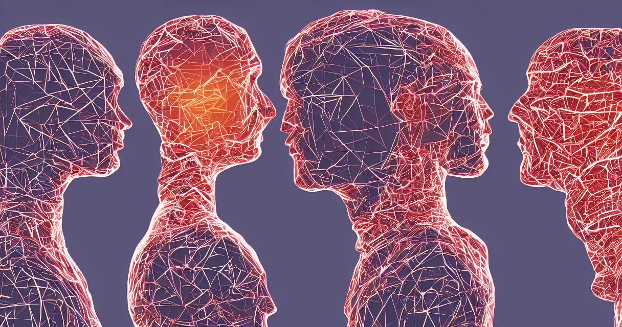 Prompt: a digital art depicting a two ai android facing each other