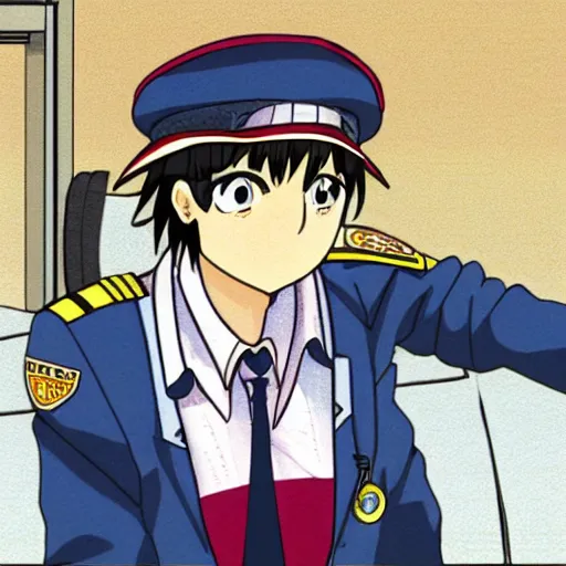 Prompt: Ayumu Kasuga from Azumanga Daioh as an airline pilot confused at all the buttons