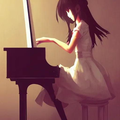 Image similar to anime girl Playing the Piano instrument , digital Art, Greg rutkowski, Trending cinematographic artstation