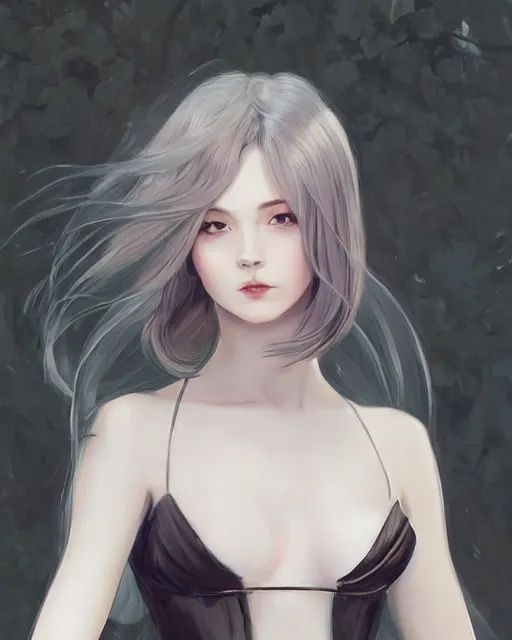 Image similar to ilya kuvshinov. an infinitely detailed portrait of a frail and pale female peace angel elegantly. fully - clothed full - body, beautiful! scenery art!! coherent! by wlop. victorian armor trim, cold color palette, artstation / pixiv!! elegantly armored angel portrait full - body, dreamy art