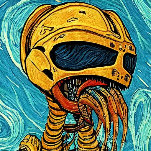 Prompt: a xenomorph in the style of van gogh