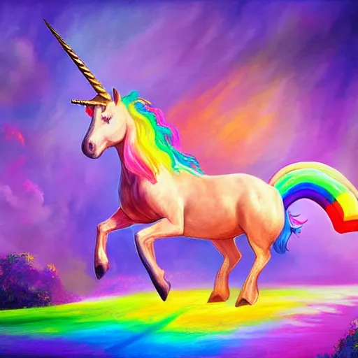 Prompt: a unicorn dancing and painting, very detailed, concept art, 8 k, vivid colors, rainbow,