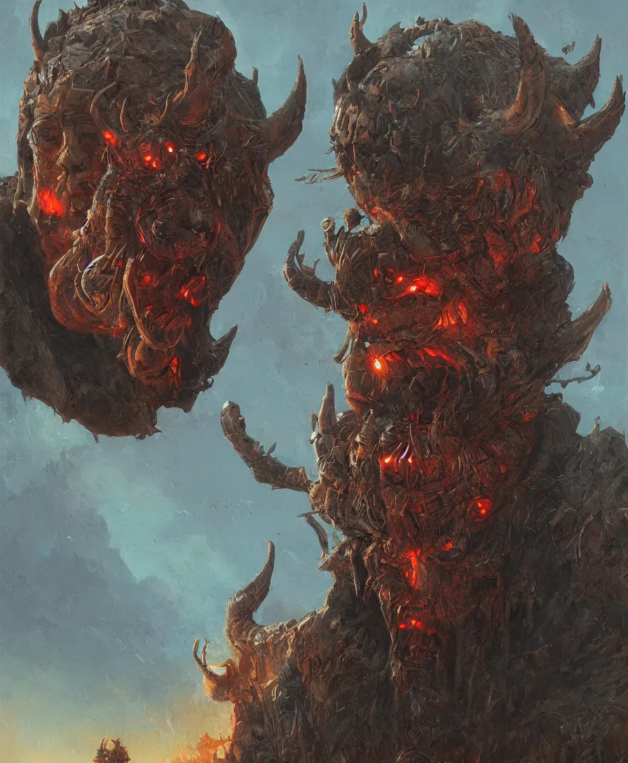 Image similar to portrait close up devil in judgement day, illustrated by Simon Stålenhag and Gaston Bussiere, intricate, ultra detailed, photorealistic, trending on artstation