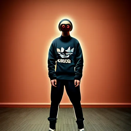 Prompt: Colour aesthetic Caravaggio style full body Photography of Highly detailed gopnik with 1000 year old detailed face, wearing Adidas sport suit and wearing highly detailed retrofuturistic sci-fi Neural interface designed by Hiromasa Ogura . In style of Josan Gonzalez and Mike Winkelmann and andgreg rutkowski and alphonse muchaand and Caspar David Friedrich and Stephen Hickman and James Gurney and Hiromasa Ogura. Rendered in Blender and Octane Render volumetric natural light