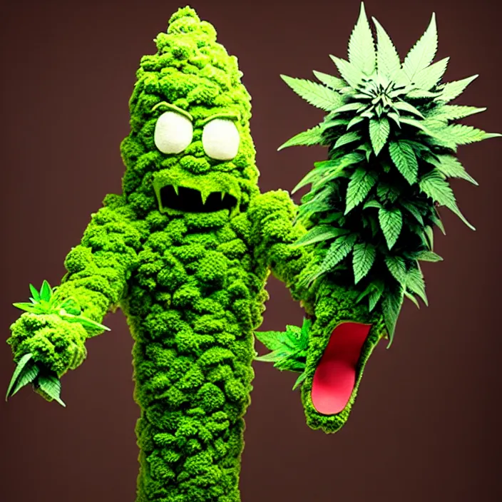 Image similar to giant angry anthropomorphic angry marijuana plant creature