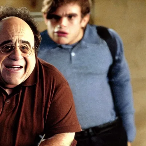 Prompt: danny devito in teen wolf movie still