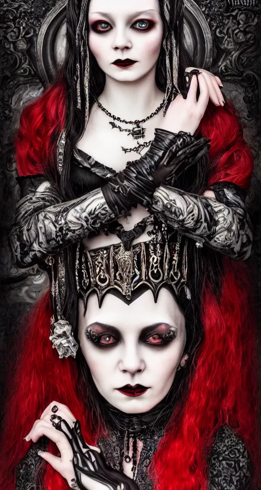 Image similar to of a supreme Lady Bathory, sinister, gothic, victorian, Portrait, extreme detail, luxury, elite, intricate, hypermaximalist, demonic, mythical, painted by Saharat Buarawong, 8K,