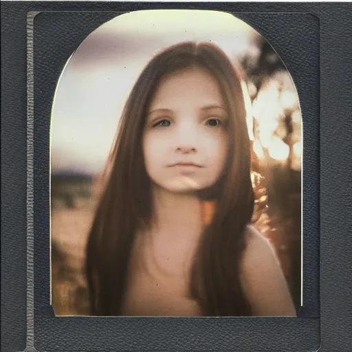 Image similar to polaroid collage, sunllight, girl, wolf