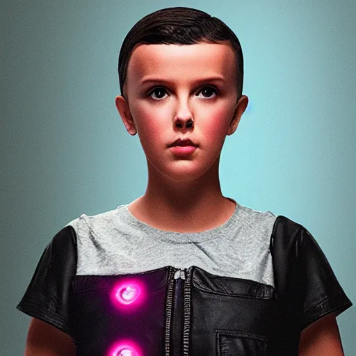 Prompt: Happy Cyberpunk Millie Bobby Brown