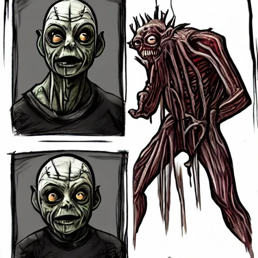 Image similar to Gollum as pinhead from dead by daylight