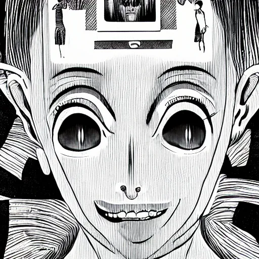 Prompt: computer screen with a body junji ito style
