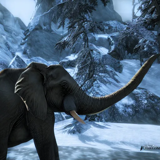 Prompt: a elephant in skyrim screenshot