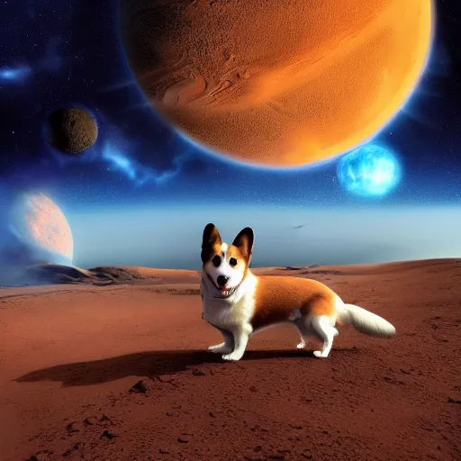 Prompt: corgi on mars concept art, ultra realistic, digital art, gothic, rich deep colors, smooth shadows, high resolution, cinematic