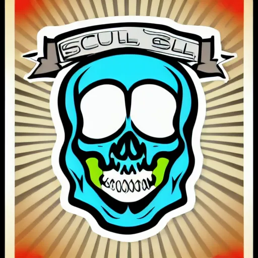 Prompt: scull sticker highly detailed, colorful, illustration, smooth and clean vector curves, no jagged lines, vector art, logo