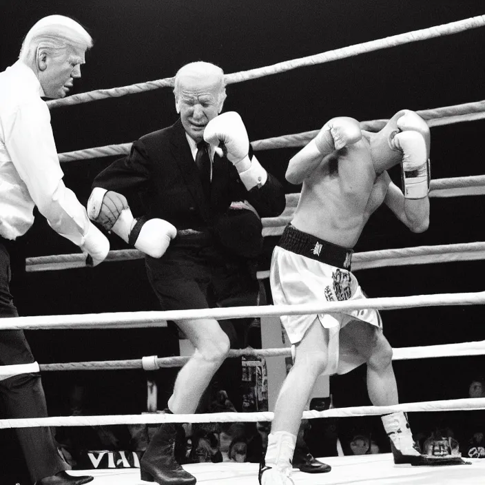 Image similar to donald trump and joe biden boxing match, high quality photo