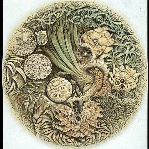 Image similar to garden by ernst haeckel, very beautiful! :: pyrography