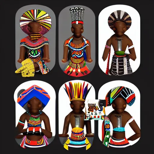 Image similar to african tribal chief vinyl art toy, detailed product photo, 3 d render, magazine collage