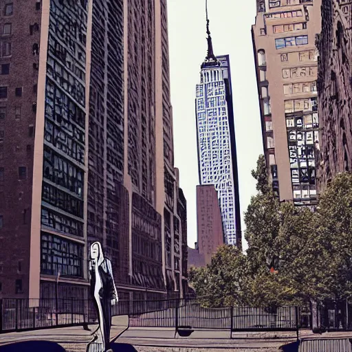 Prompt: 200 feet tall giantess walking through new York, digital art