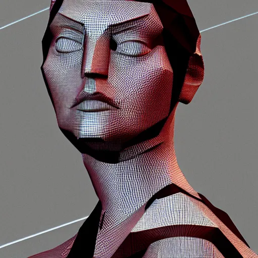 Image similar to a woman wearing issey miyake clothing, 3 dcg, low poly, perfect dark, deus ex, quake, portrait, fashion photography, by david bailey, mario testino, davide sorrenti