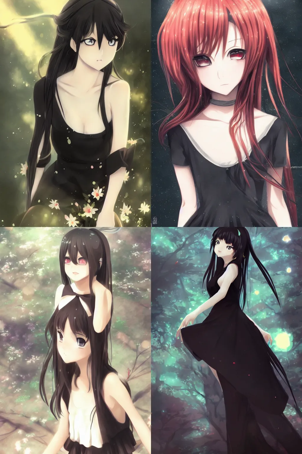 Prompt: anime girl momiji kawasa wearing a black dress, anime style, fantasy art by makoto shinkai, by wenjun lin, digital drawing, gorgeous face