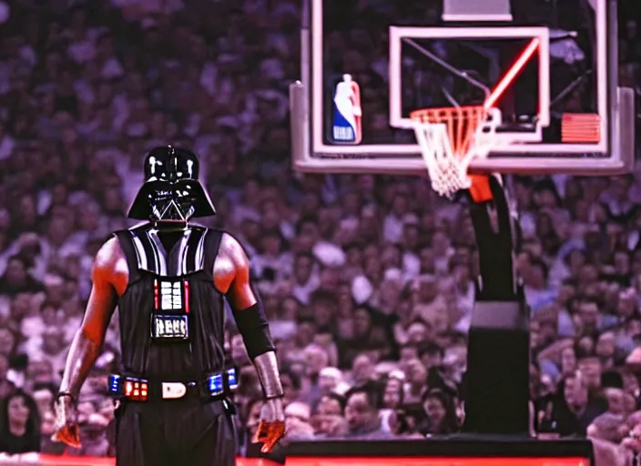 Image similar to ESPN still of Darth Vader playing in the nba playoffs live on espn, 4k
