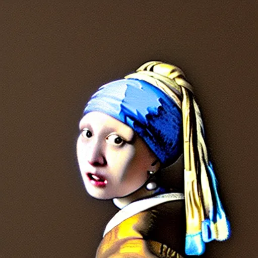 Prompt: girl with a pearl earring as a dog, very detailed