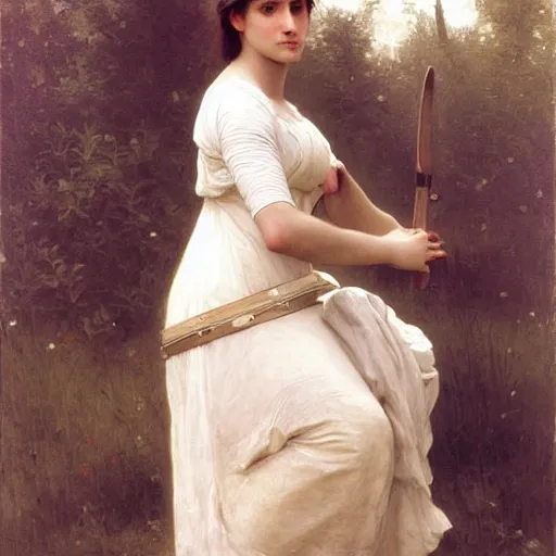 Image similar to Adolphe Bouguereau, Richard Schmid and Jeremy Lipking portrait painting of A shield-maiden (Old Norse: skjoldmø [ˈskjɑldˌmɛːz̠]) was a female warrior from Scandinavian folklore and mythology. Shield-maidens are often mentioned in sagas such as Hervarar saga ok Heiðreks and in Gesta Danorum. They also appear in stories of other Germanic peoples: Goths, Cimbri, and Marcomanni.[1] The mythical Valkyries may have been based on such shield-maidens.[